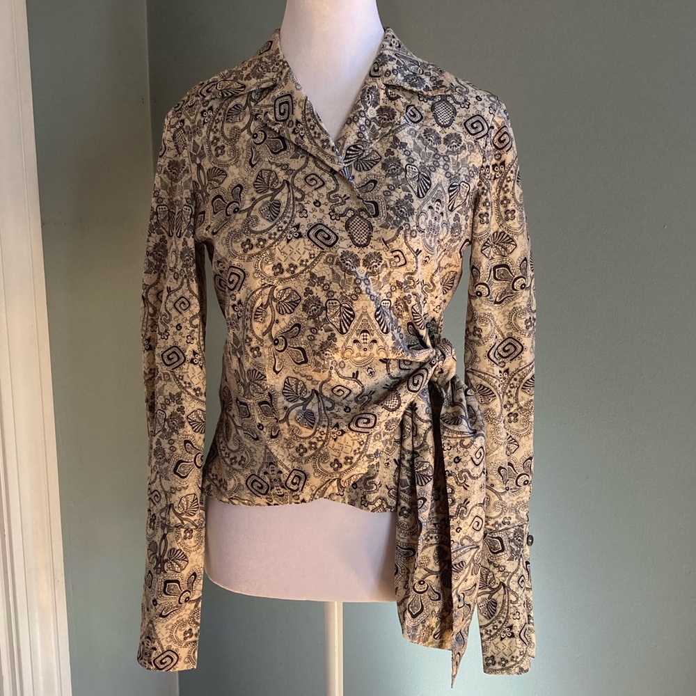 Silk Paisley Wrap Blouse - Size 4